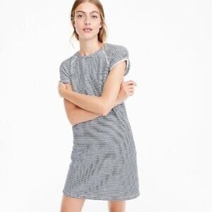J. Crew Striped Short Sleeve Cotton Blend Shift Dress Cozy Beach Navy Size S